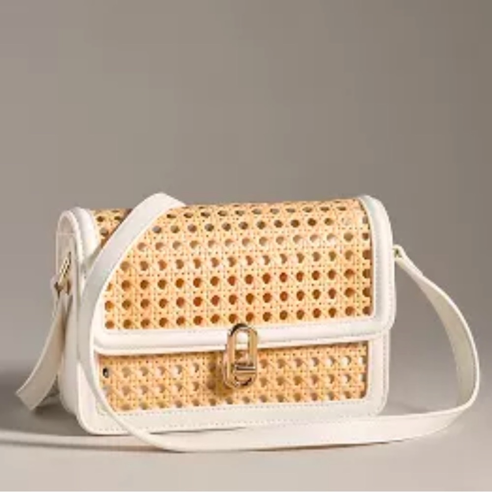 Anthropologie Cream and Tan Crossbody Bag